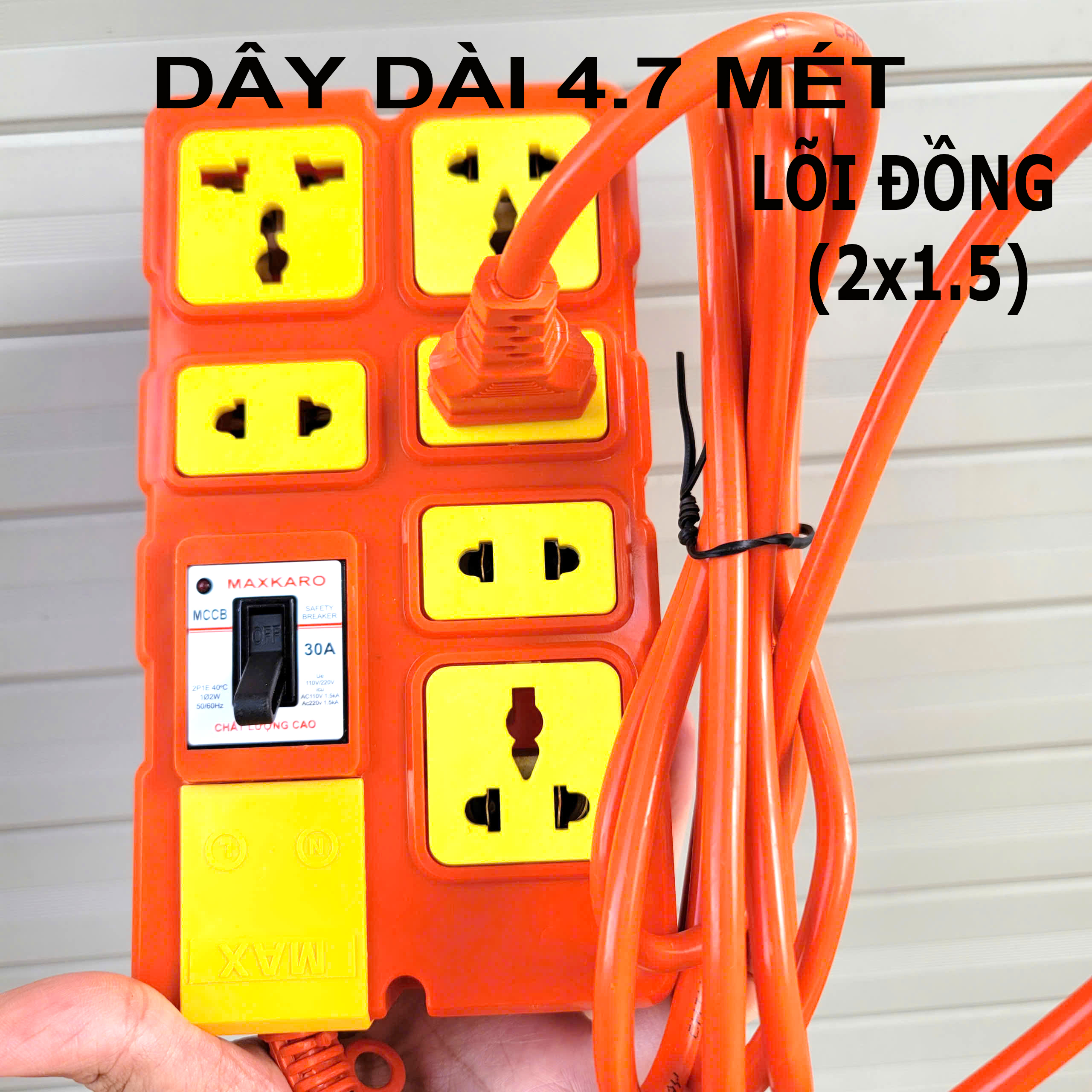 Ổ cắm chịu tải 6 lỗ mới dây 4.7m (2x1.5)